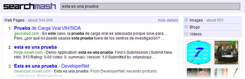 Captura de pantalla de una b�squeda realizada con Searchmash